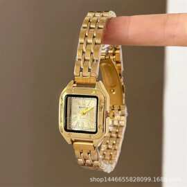 金色手表气质中古小金新款小众方形女士复古轻奢石英女表外贸货源