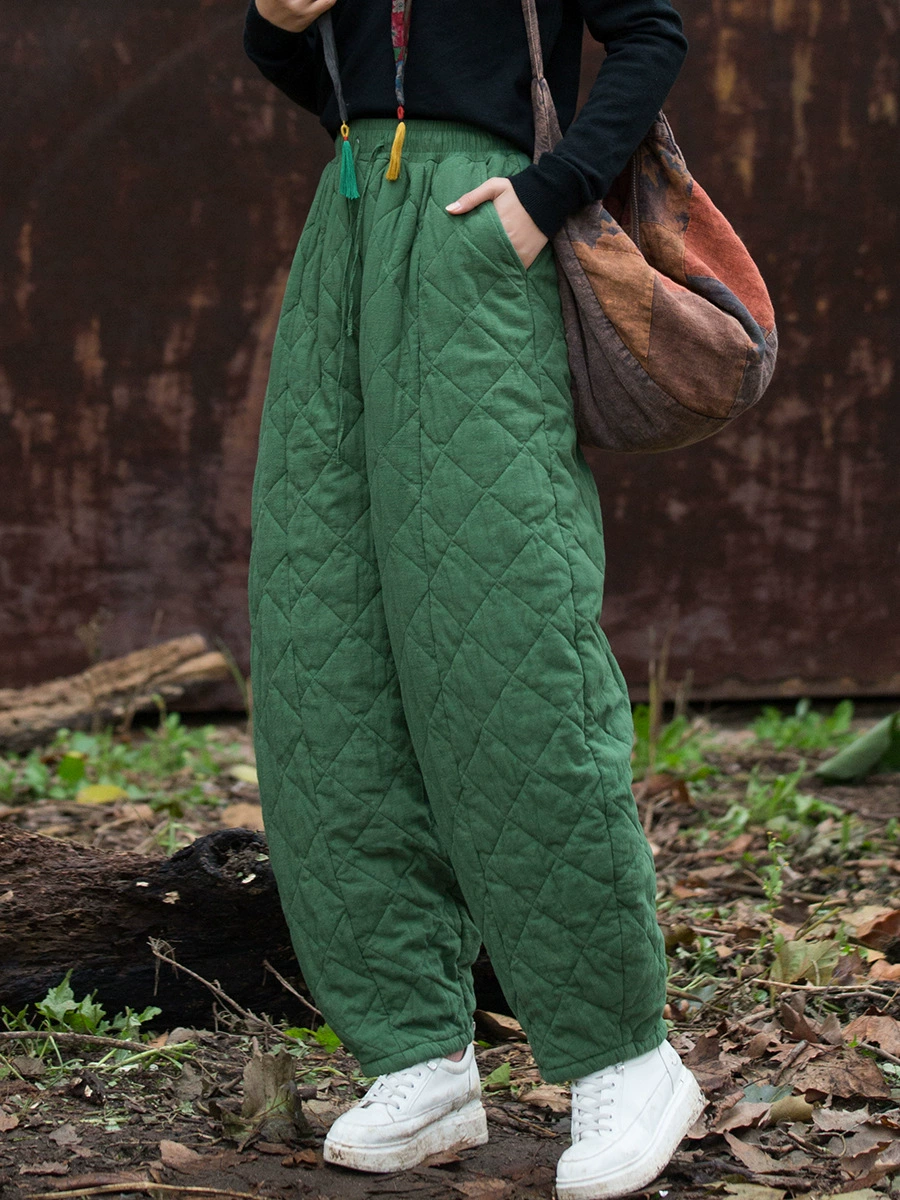 Зимние стеганые брюки oversize, увеличенная толщина, . Цвета: нат. лен, зелёный, чёрный, фуксия. Размер: средний