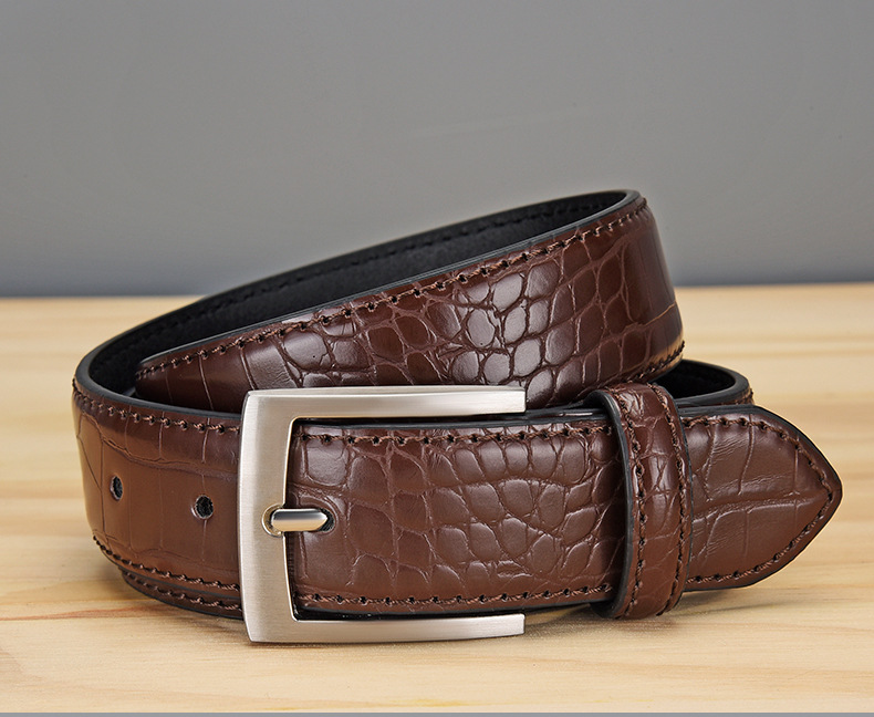 Men's Crocodile Pattern Leather Belt With Classic Pin Buckle_voghion.com