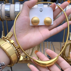 欧美金属感钛钢几何弧形磁力耳钉项圈简约夸张项链小众高级感颈链