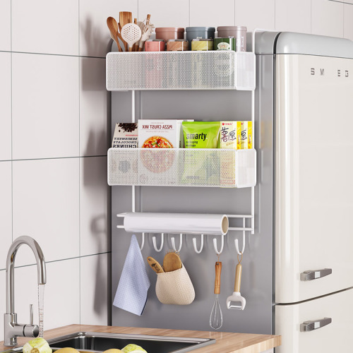 Refrigerator rack hanging wall cling film storage rack punch-free side wall rack kitchen paper towel rack storage artifact