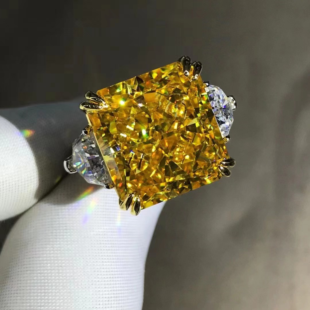 Redean corte anillo de diamantes de alto carbono blanco con incrustaciones de diamante de alto carbono 20 quilates anillo grande rosa transfronterizo exclusivo