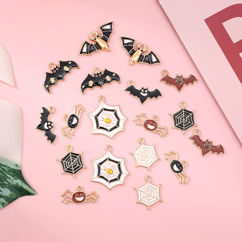 Halloween Bat Spider Web Small Spider DIY Alloy Enamel Jewelry Accessories Earrings Keychain Pendant