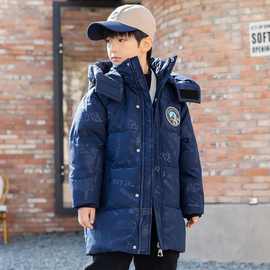 儿童羽绒服男中大童加厚2025冬季新款保暖迷彩中长款连帽韩版外套