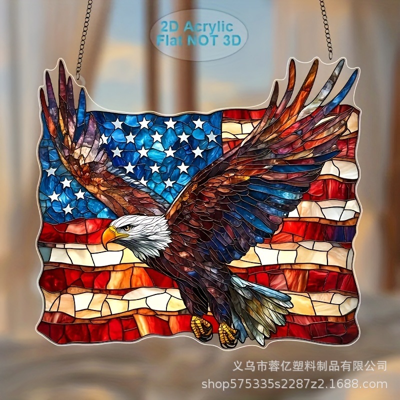 Transfronterizo 2D plano bandera americana águilas acrílico cóndor trampa de luz ventana de vidrio de colores colgante decoración porche