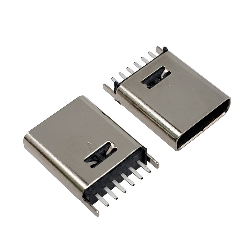 Type-C Female Base 6Pin Two-Pin 180-Degree Vertical Plug-In Board Type-C Interface Female USB Charging Base Fast Charging