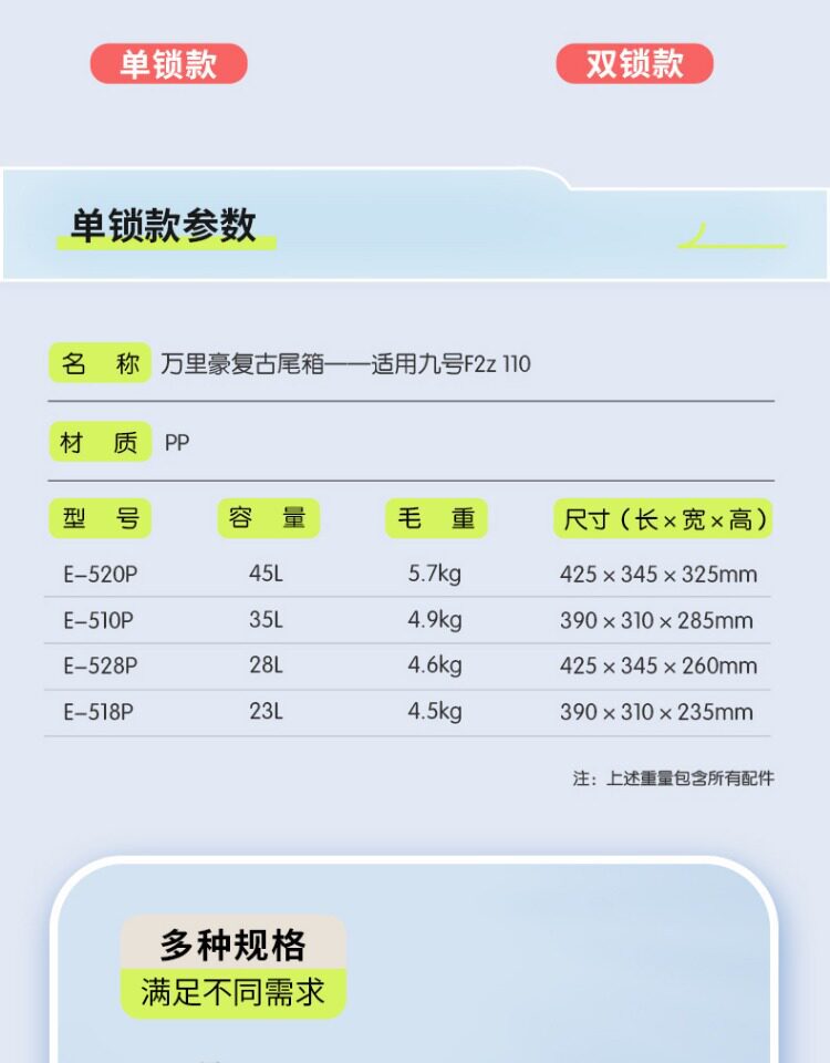 Wanlihao is suitable for the No.9 F2z110 electric vehicle tail box, motorcycle trunk F2z90, non-aluminum alloy, large capacity
