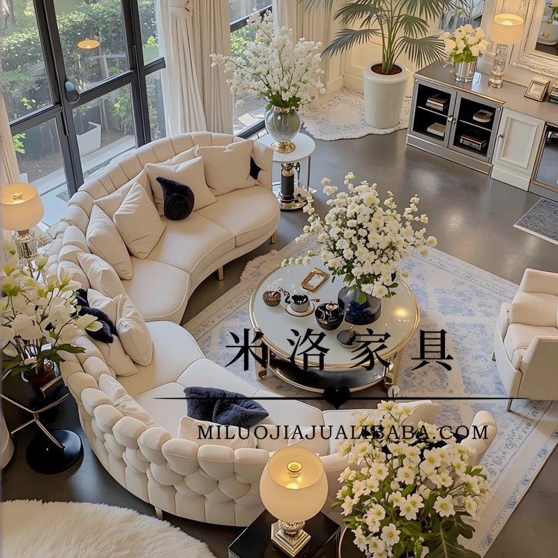 Italian Light Luxury Curved Fabric Sofa Off-White Large Flat Living Room Minimalist Modern Villa Designer Sofa