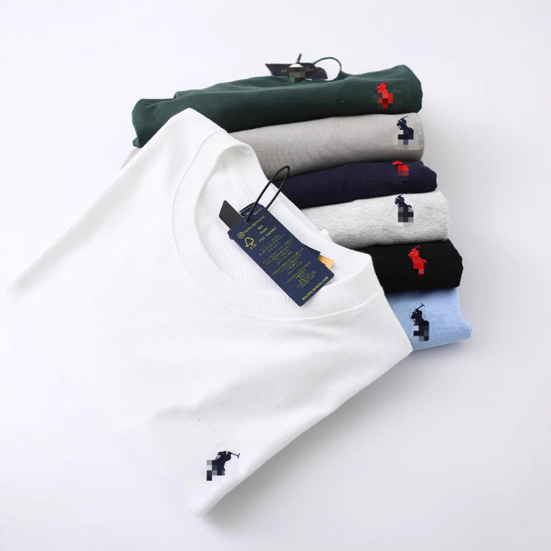 Cross-Border Foreign Trade Supply of Laff Pony Logo Rl Round Neck Short-Sleeved Men's Summer Polo Casual Cotton T-Shirt