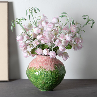 Jingdezhen Ceramic Vase Ornaments Home Living Room Decorations Green Plant Vase Hand-Painted Ceramic Flower Ware