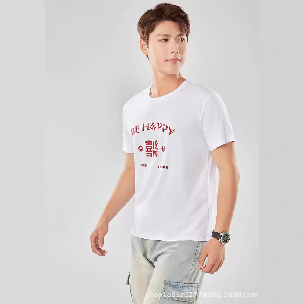 Nueva camiseta con sensación de hielo para hombre de manga corta Solona, camisa cultural, camisa publicitaria de letras, ropa de trabajo suelta de cuello redondo, impresión de letras