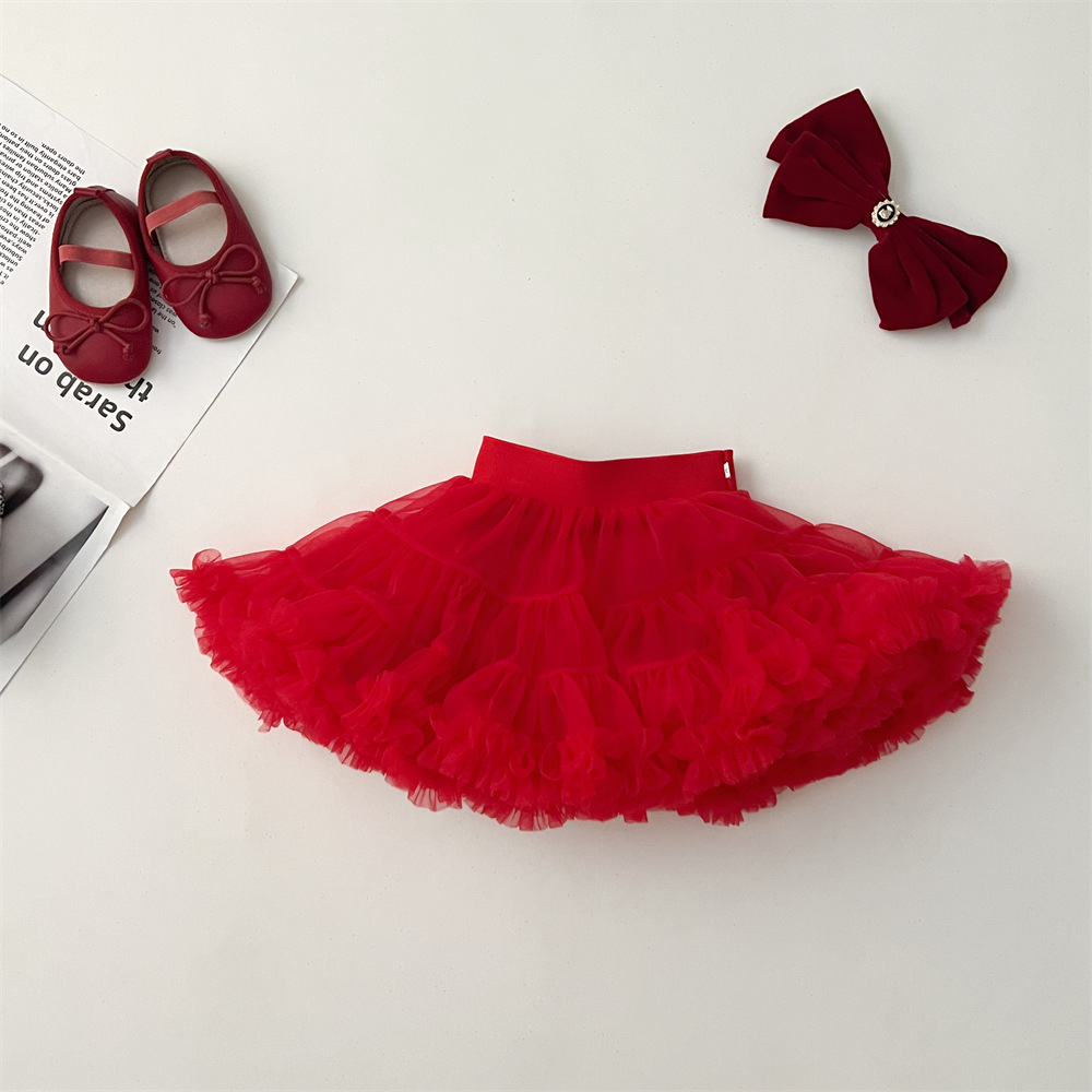 2024 niñas otoño y invierno nueva falda Tutu falda de torta para niños falda corta de torta bebé universal princesa red de pimples