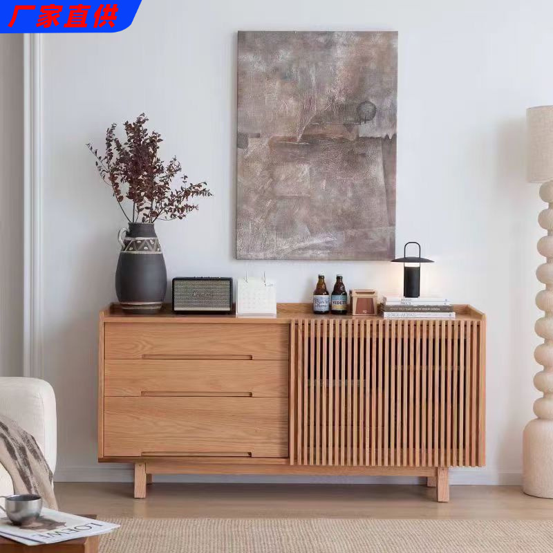 Japanese-Style Solid Wood Sideboard Gate Living Room Modern Wall-Mounted Simple Tea Cabinet Homestay Log Entrance Storage Locker