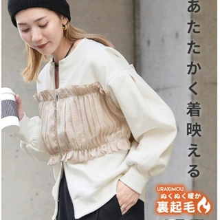 实拍 新款网红女双头拉链拼接压褶装饰女加绒加厚保暖卫衣绒衫