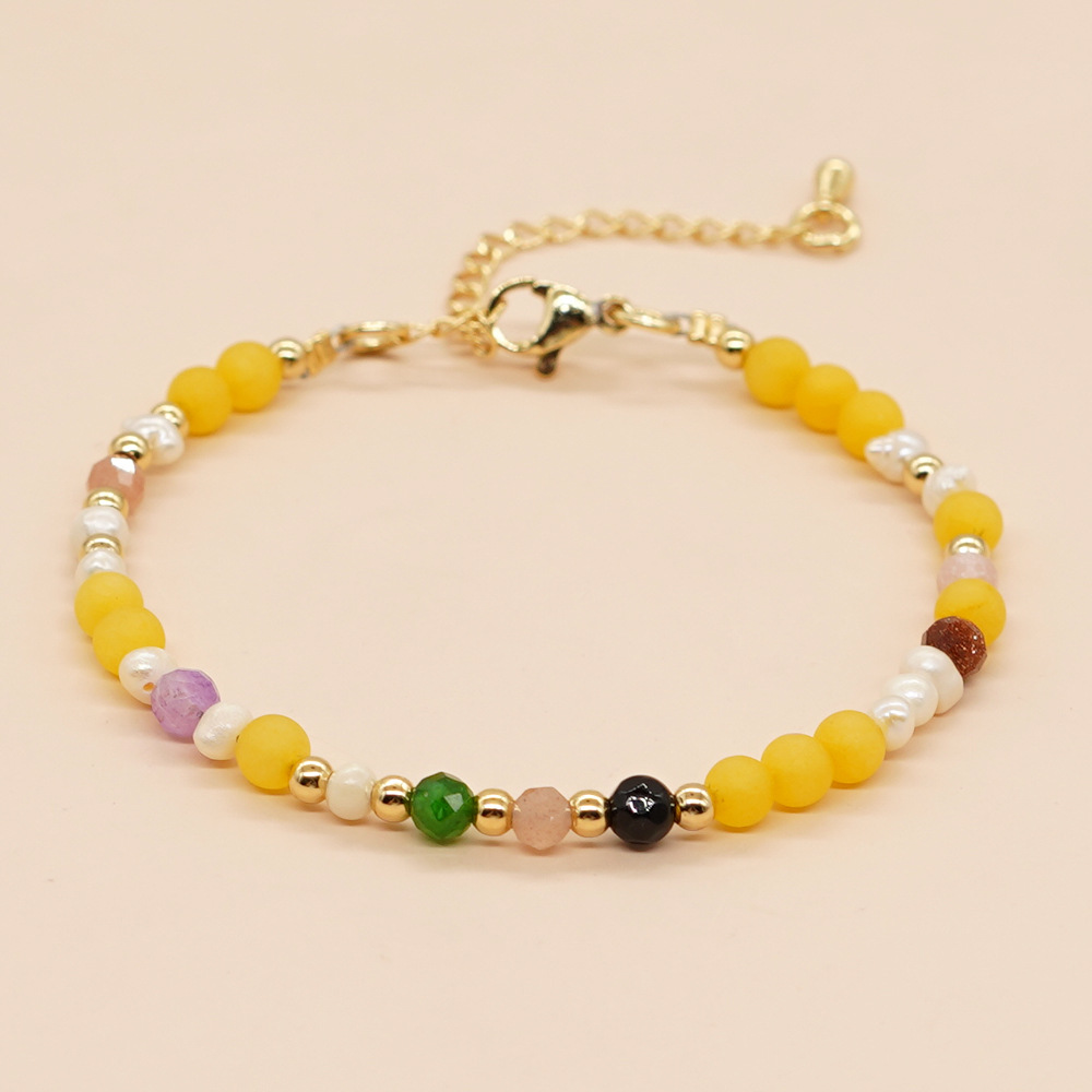 1 Piece Simple Style Round Artificial Gemstones Alloy Beaded Womenu0027S Bracelets