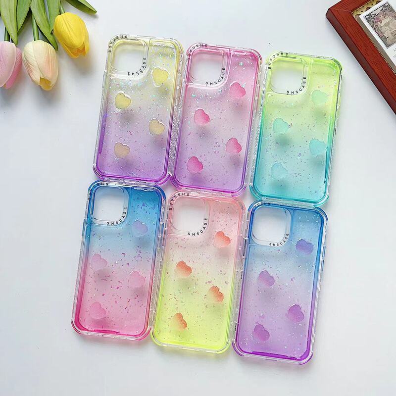 New cross-border SHS for Apple 13 two-color gradient protective cover heart-shaped soft candy Samsung A01 epoxy phone case