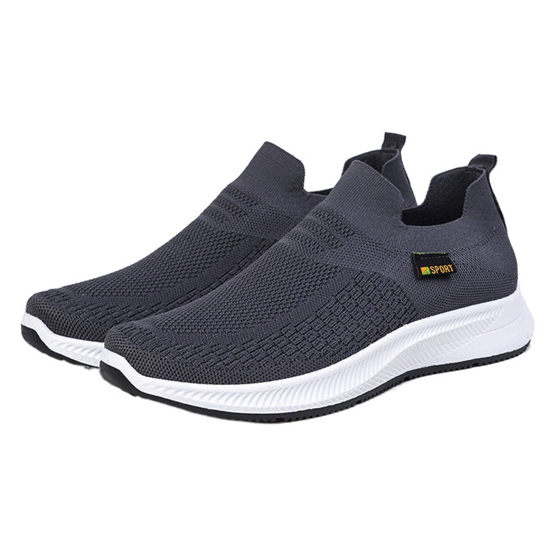 2024 новая весенняя Спортивная повседневная мужская обувь, дышащая сетчатая обувь без шнуровки, летающая тканая обувь без шнуровки для среднего и пожилого возраста, трансграничная
