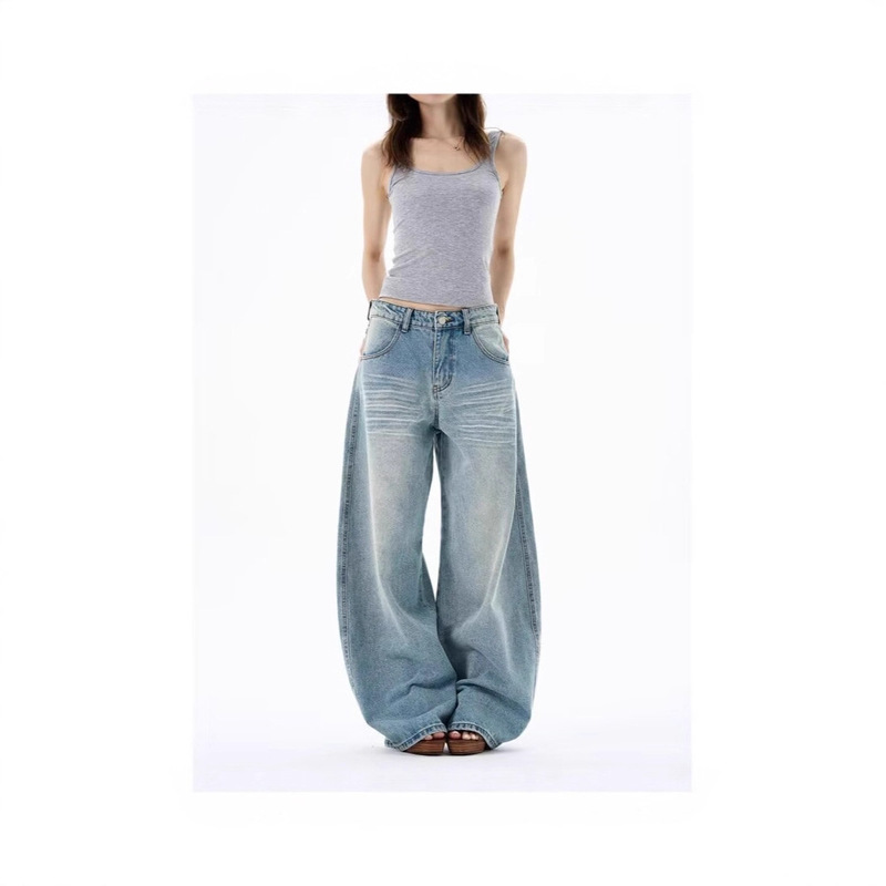 Blue Low-Waist Wide-Leg Jeans for Women in Early Spring New Loose Street Boyfriend Style Drapey Versatile Slimming Straight Pants