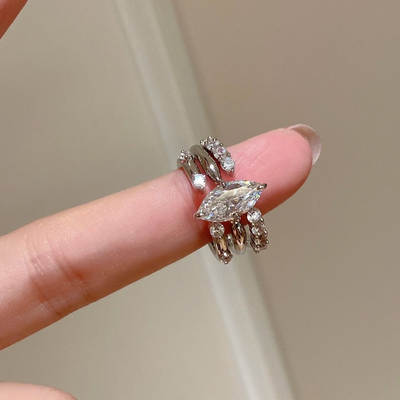 Little Red Riding Book with Simple Stacked Diamond Ring Brilliant Super Flash Horse Eye Zircon Open Female Ring Live Wholesale