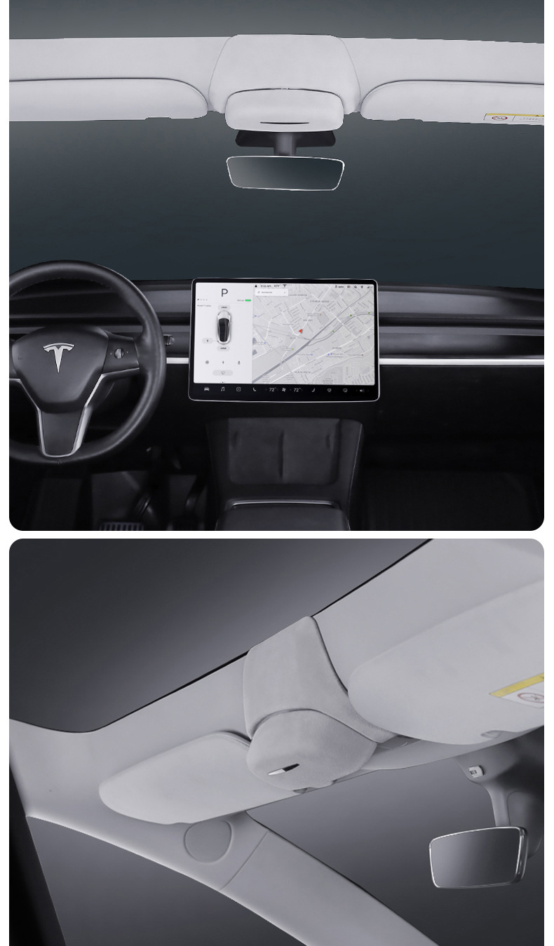 Suitable for Tesla Model 3 Model Y Suede Leather Glasses Case Car Storage Box Multi-Function Bill Holder