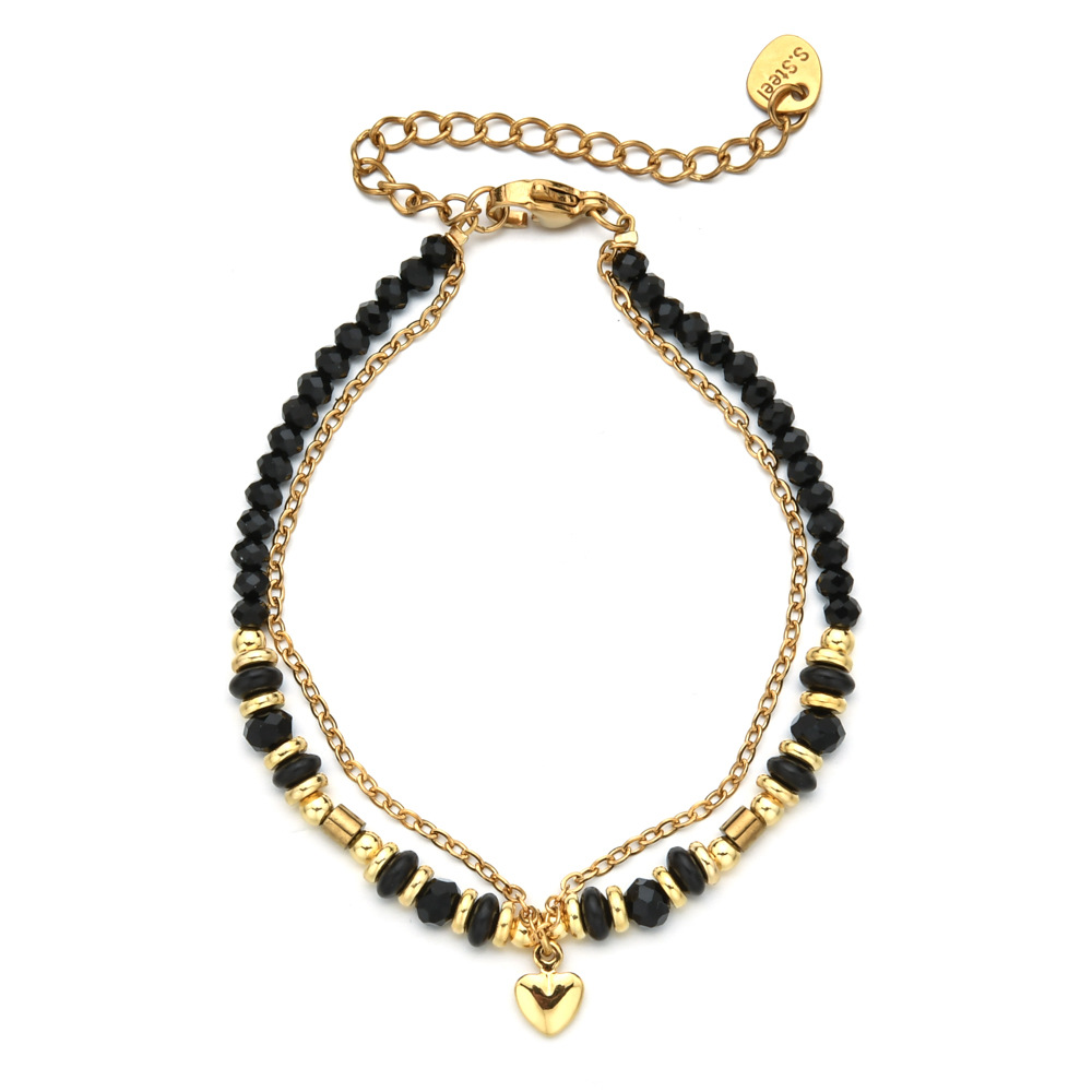 Casual, Daily Occasion 304 Stainless Steel, Artificial Crystal Material Retro Classic Style Geometric 304 Stainless Steel Artificial Crystal Beaded Chain Cable Chain Lobster Trigger Clasp Closure Beaded Bracelets Wholesale