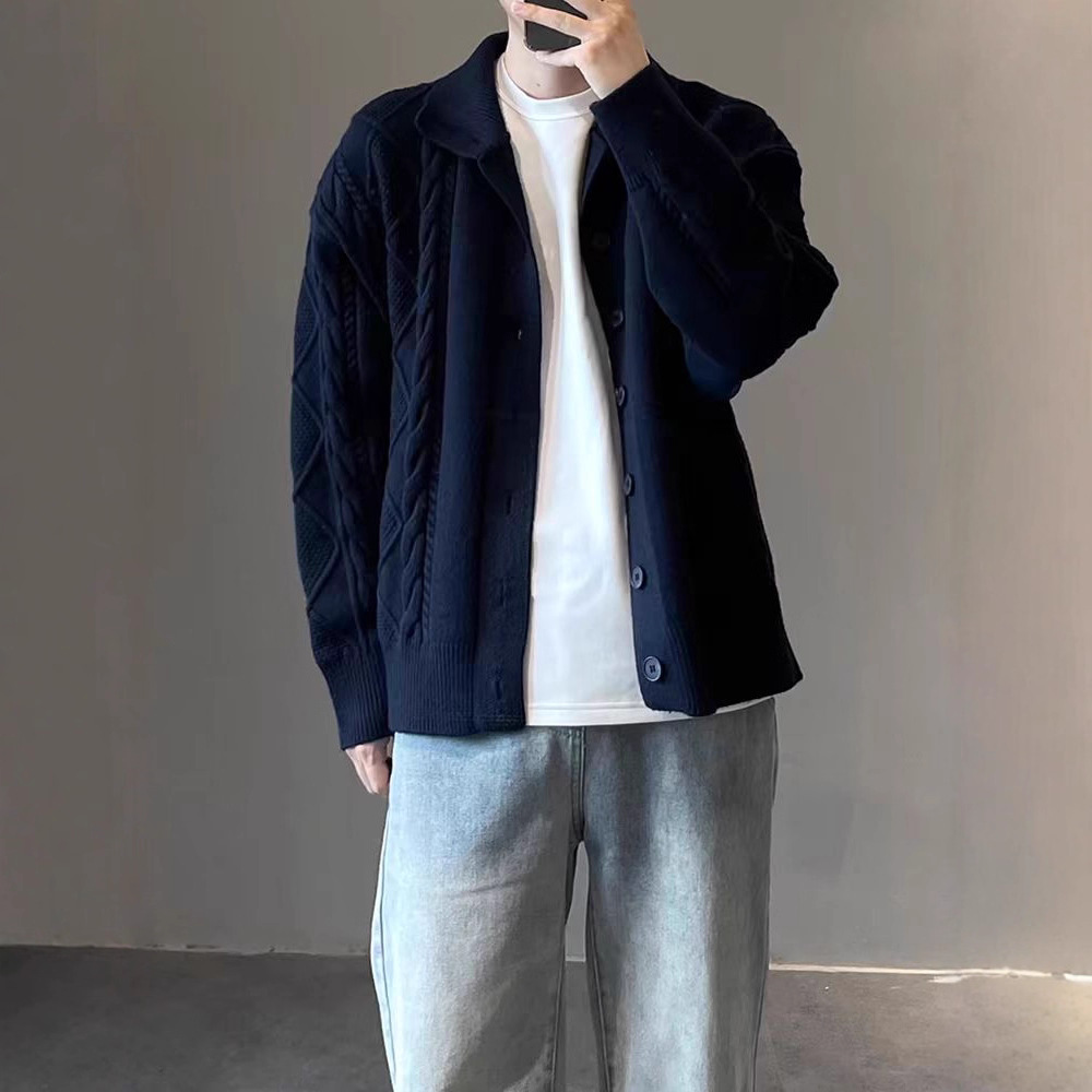 Camiseta de punto de color café chaqueta masculina suave principios de otoño coreana con suéter suelto estilo masculino de moda coreana