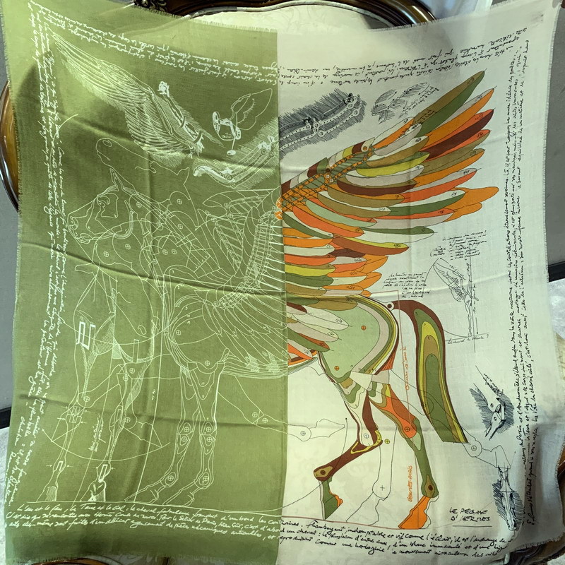 中古飞马水溶羊毛印花水溶戒指绒围巾方巾女薄款外贸新品防晒围巾