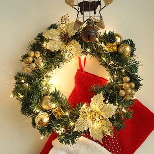 Christmas Wreath Rattan Circle Door Hanging Decorations Christmas Wreath Rattan with Light Scene Decorations Arrangement Window Pendants