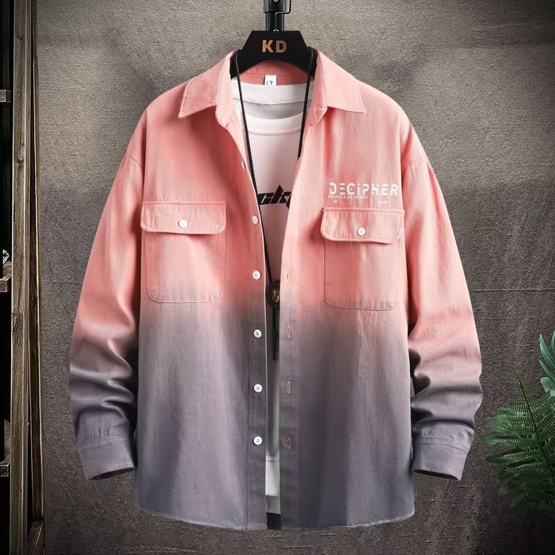 Workwear shirt coat cardigan Hong Kong style men's lapel spring and autumn versatile loose casual long sleeve shirt top clothes