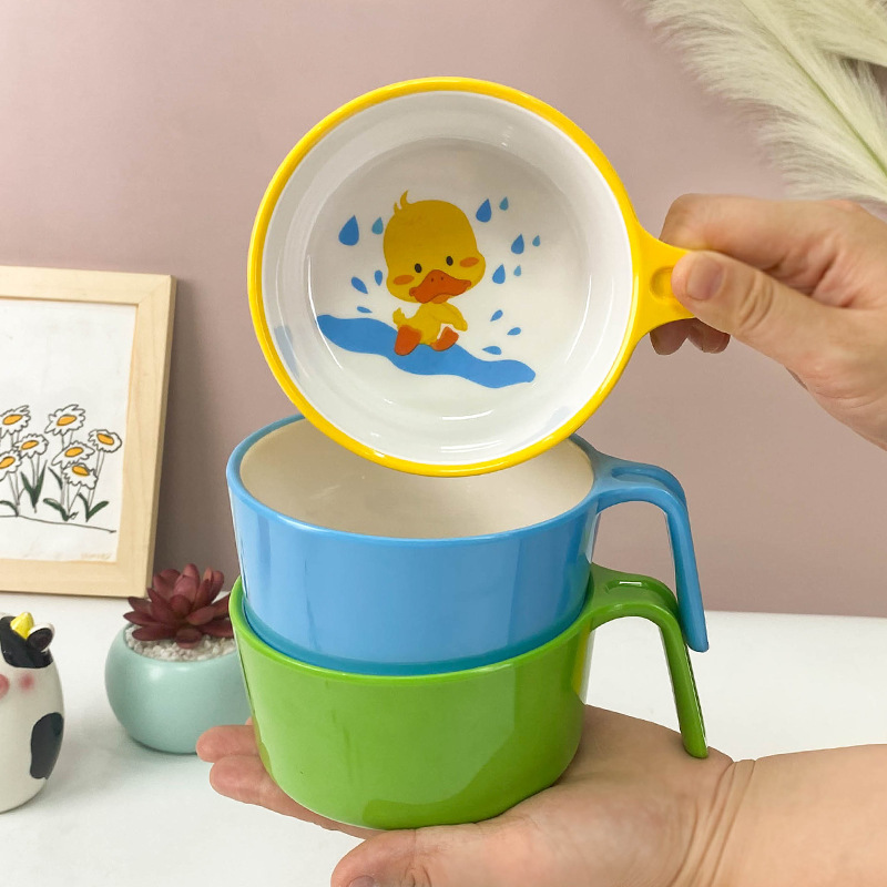 melamine cute children's rice bowl factory wholesale kindergarten children's anti-fall soup bowl home baby eating handle bowl