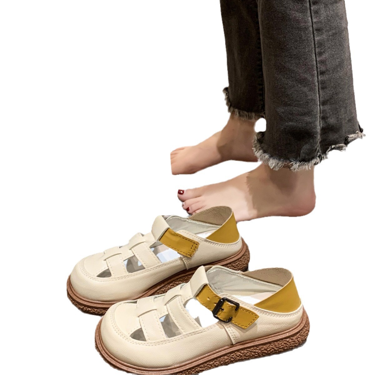 Suela suave puede pisar zapatillas frías para usar en verano nuevos zapatos agujeros huecos, zapatos casuales para mujeres, sandalias con suela gruesa