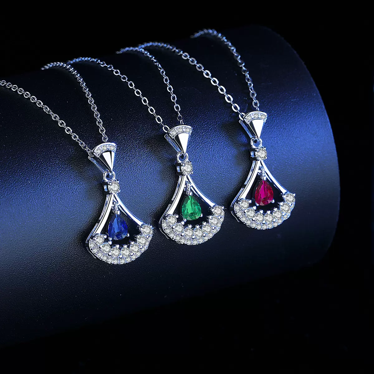 跨境s925银水滴彩宝锆石项链女小众设计感小裙子吊坠直播饰品批发