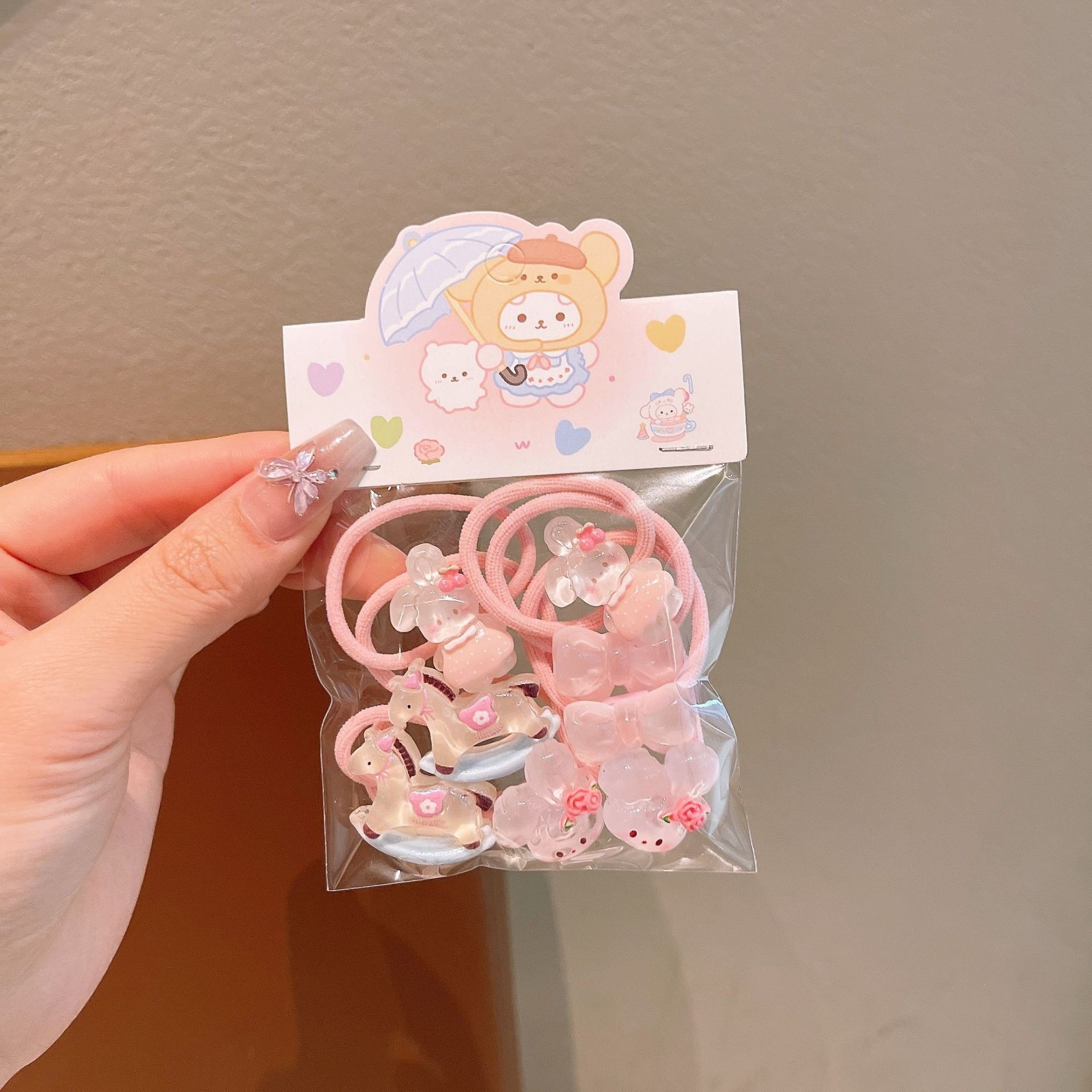 Anillo de pelo de pulgar de dibujos animados para niños, cabello para bebés, cabello para bebés, banda de pelo de alta elasticidad coreana