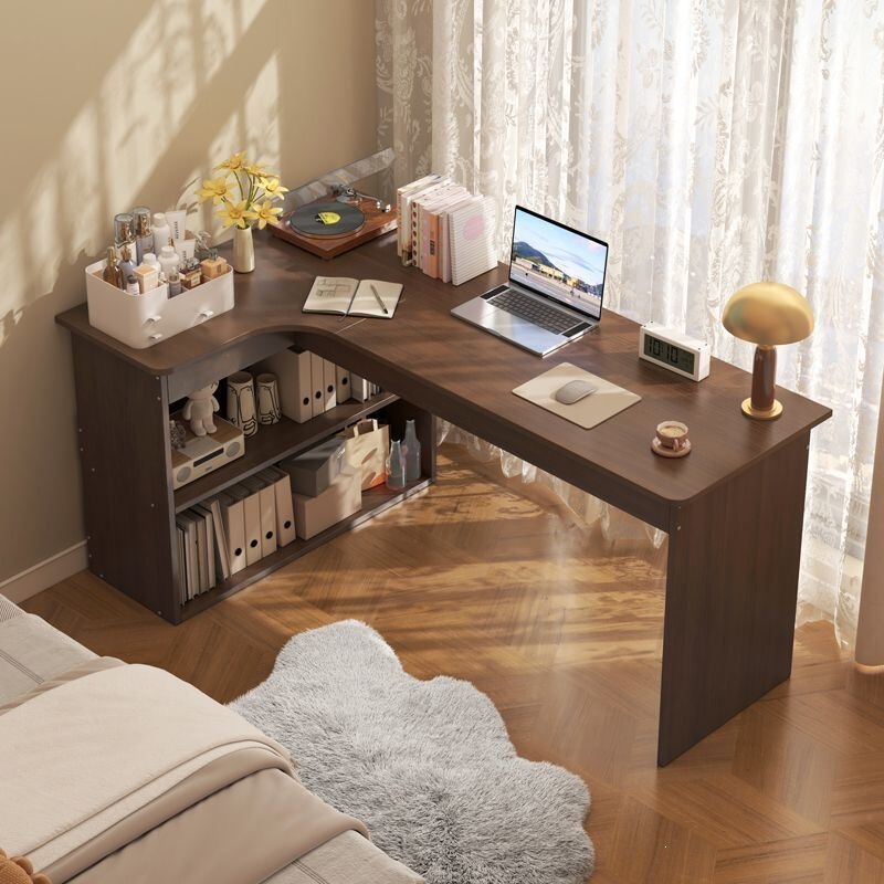 Corner desk with bookcase, integrated bedroom computer desk and bookshelf combination, simple writing desk for students and home use Corner desk with bookcase, integrated bedroom computer desk and bookshelf combination, simple writing desk for students and home use