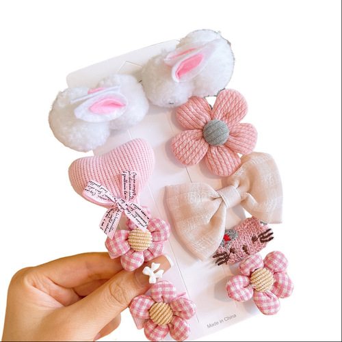 Children's hair accessories cute duckbill clip plush bunny female cartoon wool flower set side bangs hair accessories clip