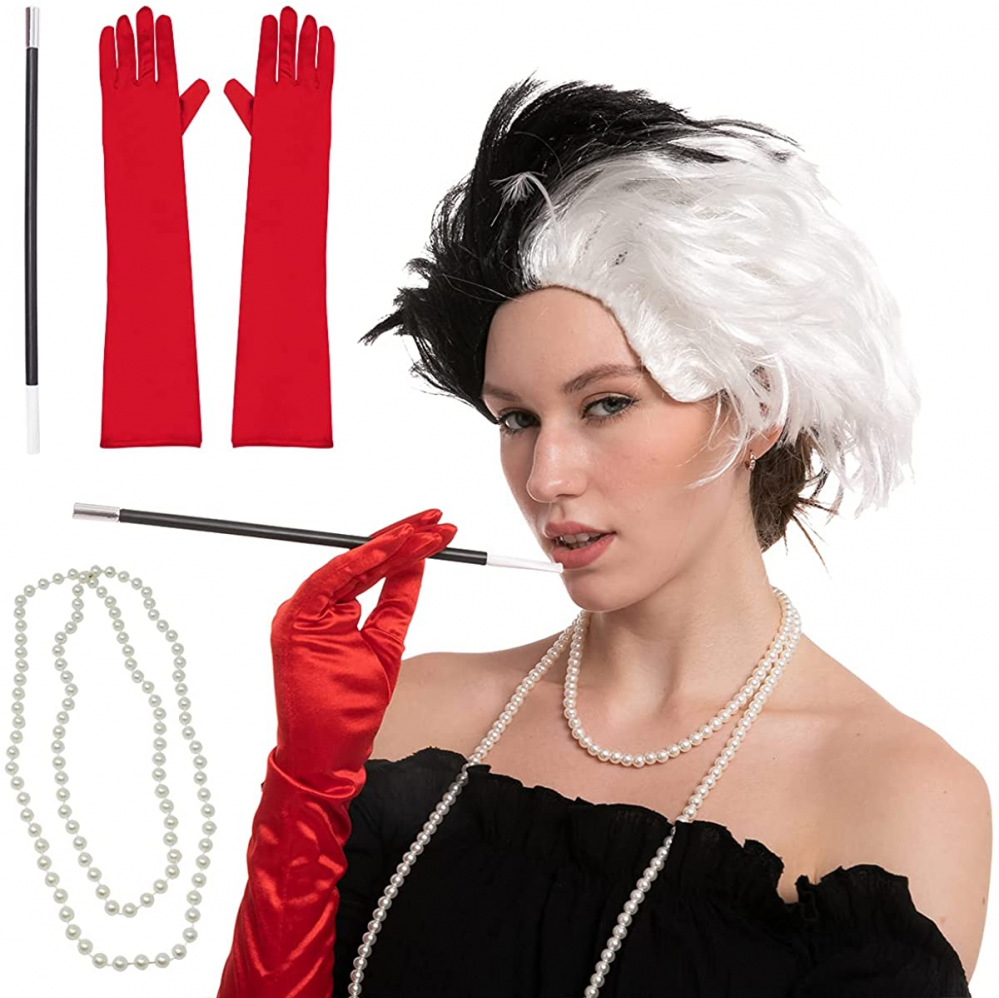 Europa y América Halloween Cross-border bruja Kuila fiesta cosplay ropa ropa cos traje de peluca en blanco y negro