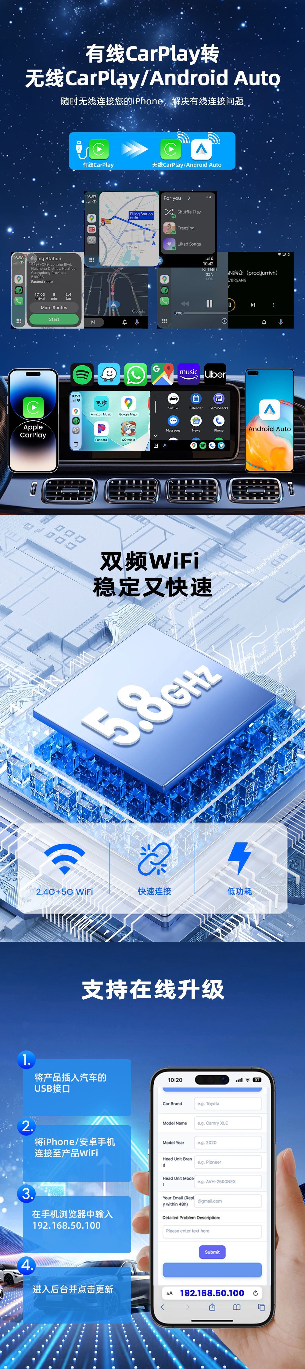 Cross-Border Android Android Auto Box 4.0 Carlinkit Wired to Wireless Carplay Box