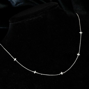 Midsummer streamer ~ S925 silver plated 18K gold four-leaf clover gypsophila zircon necklace simple necklace female commuter