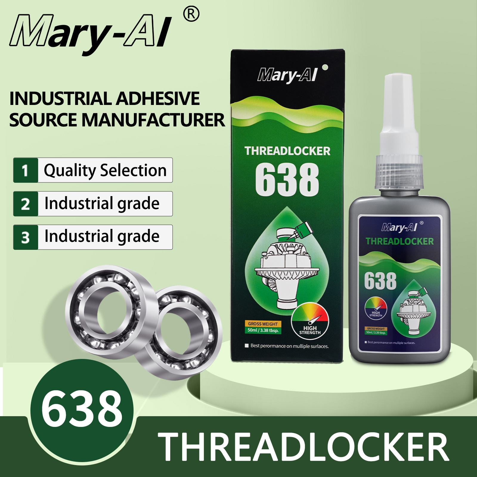 盒装50ML圆柱固持胶638 高强度具有容油性轴承快速固化紧固厌氧胶