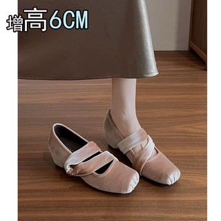 绒面版~法式小个子交叉带内增高玛丽珍单鞋女方头复古通勤女单鞋