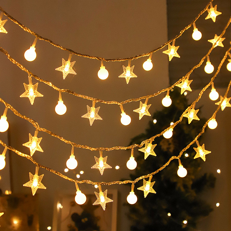 Lámpara solar LED Lámpara de estrella de cadena Lámpara de estrella ins Lámpara de color pequeña Lámpara de decoración de vacaciones de Navidad Lámpara de ambiente de campamento impermeable al aire libre