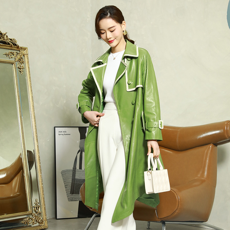 2025 Spring and Autumn New Haining Genuine Leather Jacket Women's Long Sheepskin Windbreaker Slim Fit Genuine Leather Coat Jacket Cross-Border