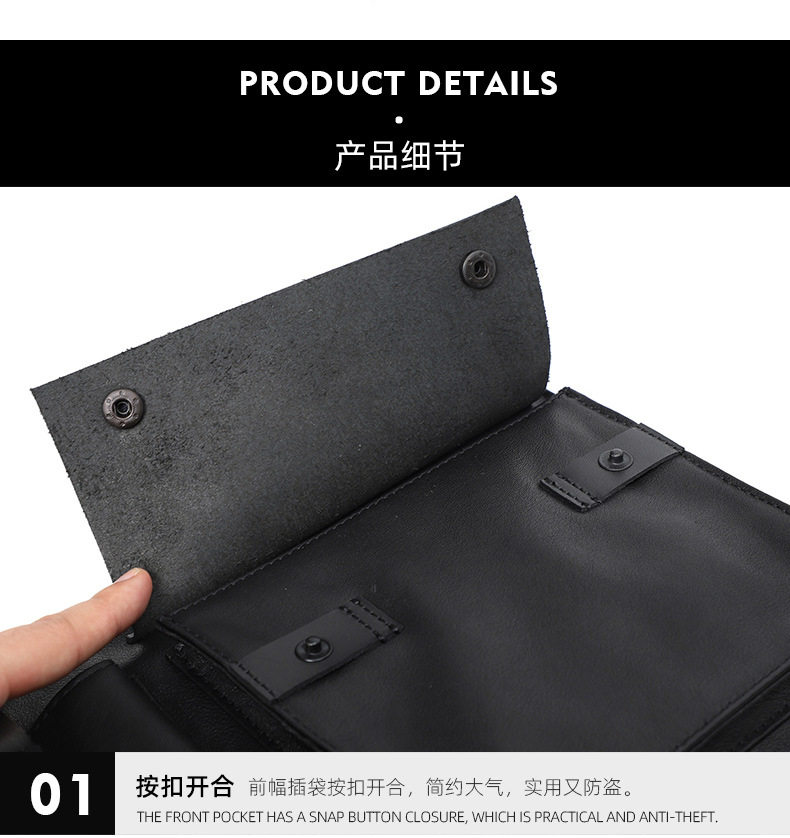 Túi đeo chéo nam da bò lớp đầu sức chứa lớn 27×9×18 cm — Màu đen chi tiết 16