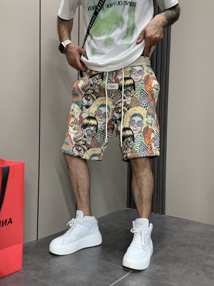 Men's Streetwear Shorts With Premium Print, Straight Cut 5-Inch Casual Shorts, Lightweight Summer Hip Hop Fashion Shorts For Outdoor Daily Wear_viptrois.com