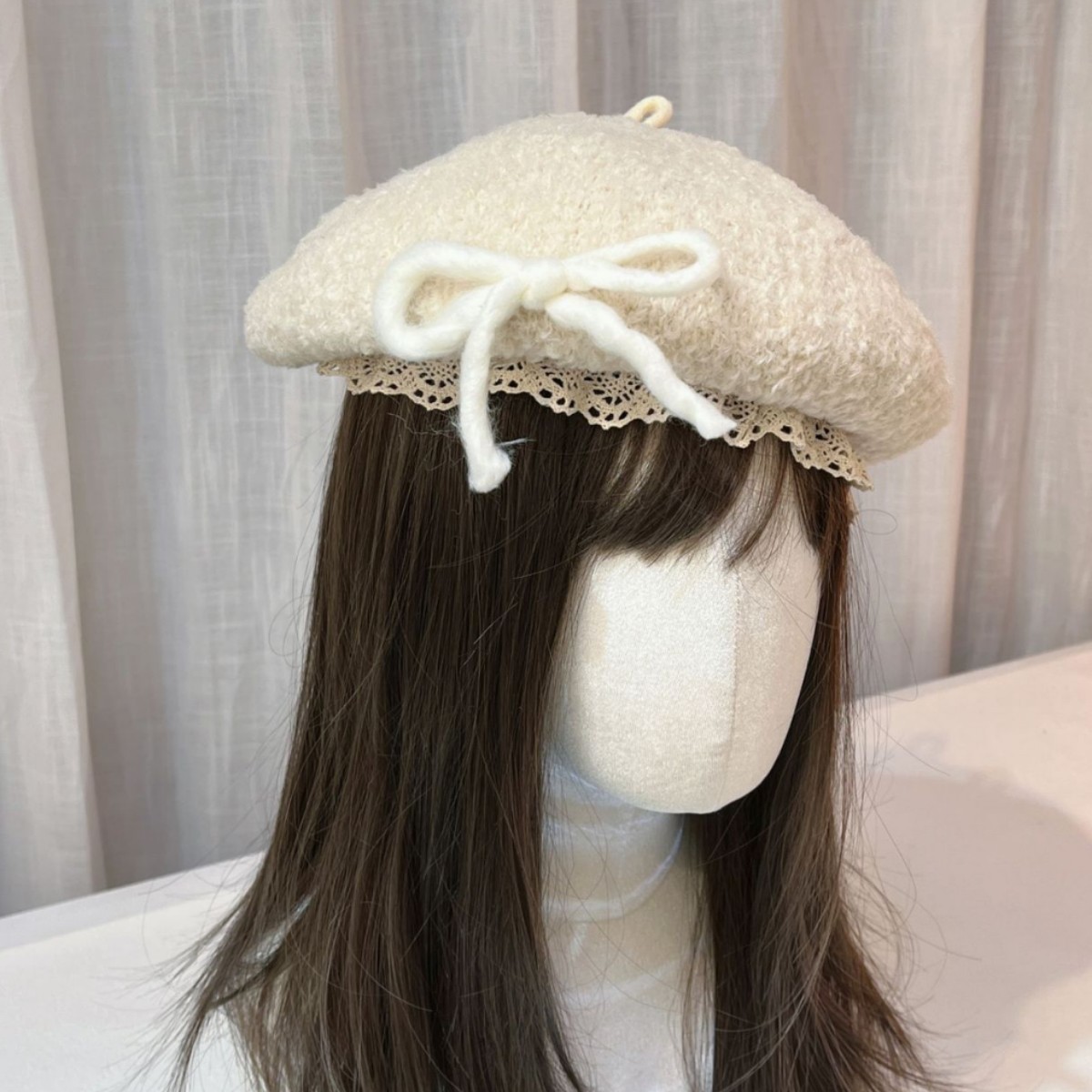 Lammeulds baret med sløjfe til kvinder efterår vinter varm_voghion.com
