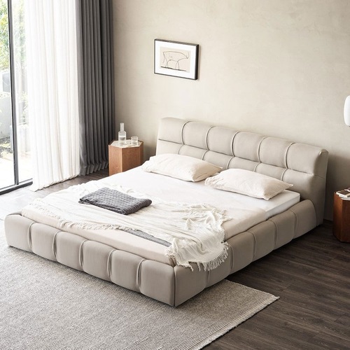 Leather bed modern simple light luxury puff bed ins cream style double bed 1.8m bread bed master bedroom fabric bed