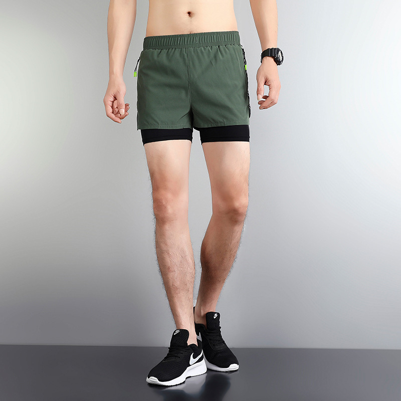 Sports shorts men's double-layer training basketball pants quick-drying breathable outdoor marathon track and field competition sports shorts