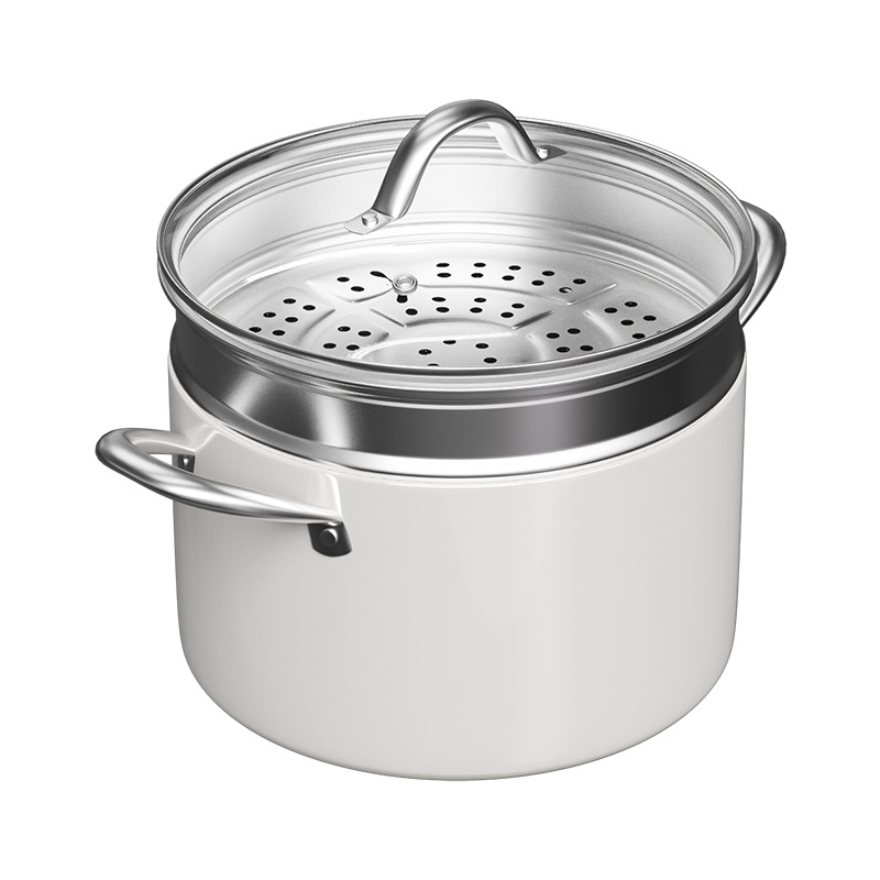 26 olla de sopa blanca interior de oro negro y exterior vaporera con tapa templada