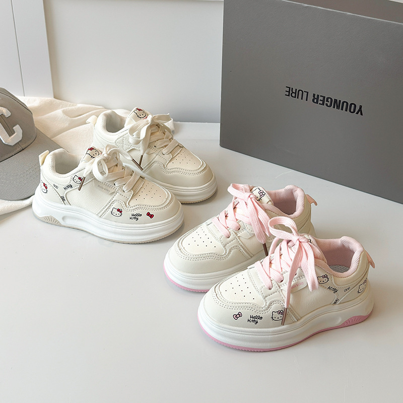Girls' Sneakers 2026 Spring New Style Korean Version Versatile Cartoon Kitty Cat Casual White Shoes for Older Children Girls' Sneakers 2026 Spring New Style Korean Version Versatile Cartoon Kitty Cat Casual White Shoes for Older Children