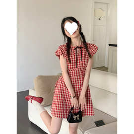 【原版＋拉链】辣妹镂空格纹裙女夏季修身显瘦高冷御姐风连衣裙